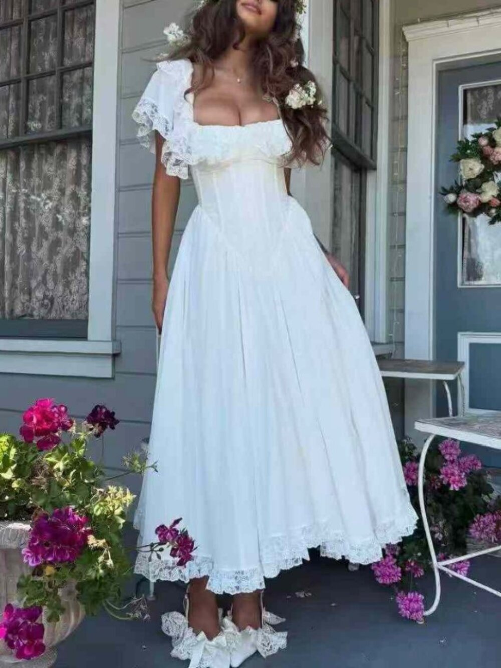 Selkie The Ivory Cupid Midi Dress White Lace Party Wedding Large - Picture 2 of 13